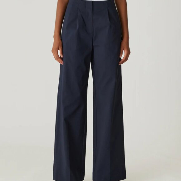 Rebecca Taylor Pants Womens 8 Dark Navy Wide Leg High Rise Sateen Trouser - Picture 1 of 7
